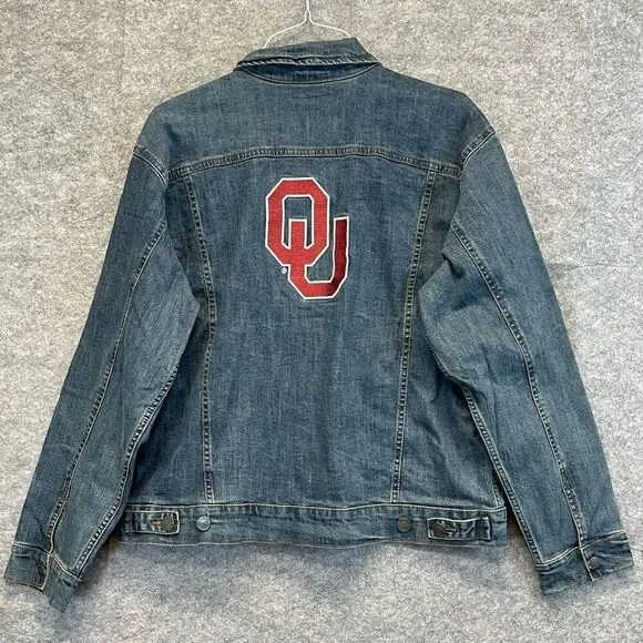 NWT WRANGLER X COLOSSEUM Oklahoma Jean Jacket Women's Large Blue Sooners OU New - Picture 12 of 16